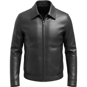 Jhane Barnes Mens Black Japanese Drum Dyed Leather Jacket Quilted Lining Size 44